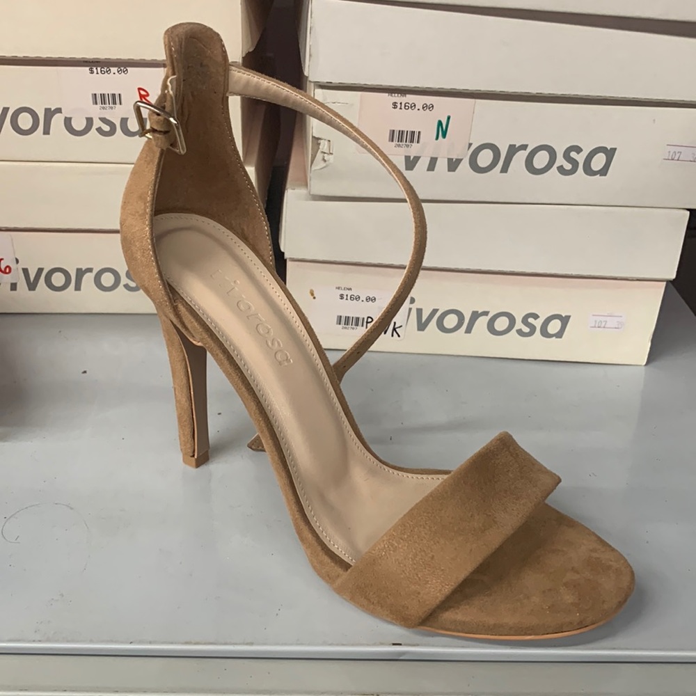 Open Toe High Heel Stiletto Sandals in Brown Faux Suede, Women’s